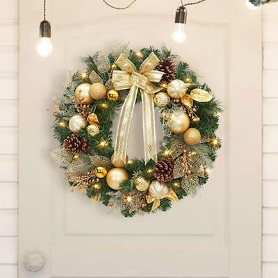 18 Inch Christmas Wreath with Christmas Balls, Pine Cones - N/A