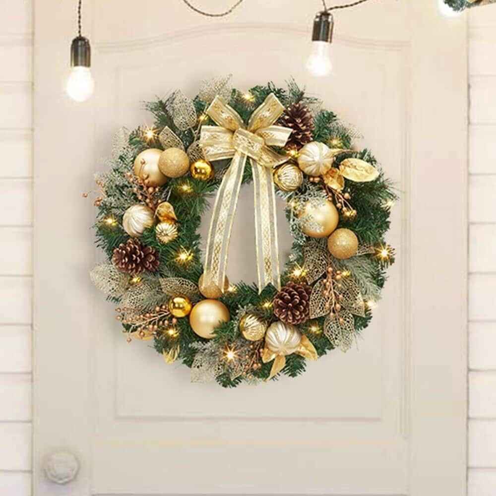 18 Inch Christmas Wreath with Christmas Balls, Pine Cones - N/A