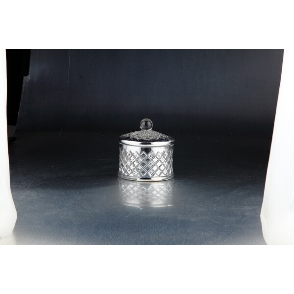 6.5" Metallic Silver Colored Cylindrical Lattice Pattern Jar with Lid - N/A