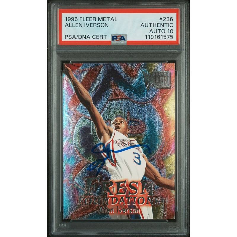 Allen Iverson 1996 Fleer Metal Signed Basketball Rookie Card #236 Auto Graded PSA 10 Cert # 119161575 - 8' x 11'