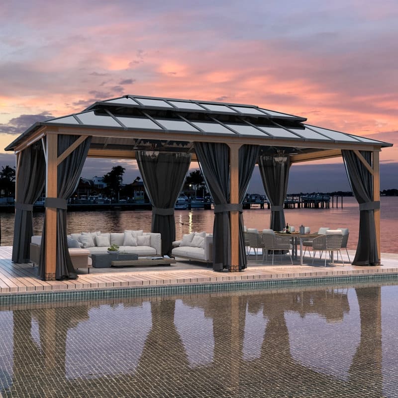 Erommy Hardtop Wood Gazebo with Double Roof – Free Dust Cover with 12x16 or 12x20 Model – Waterproof Outdoor Gazebo - 12'x20' Prime - Aluminum Frame