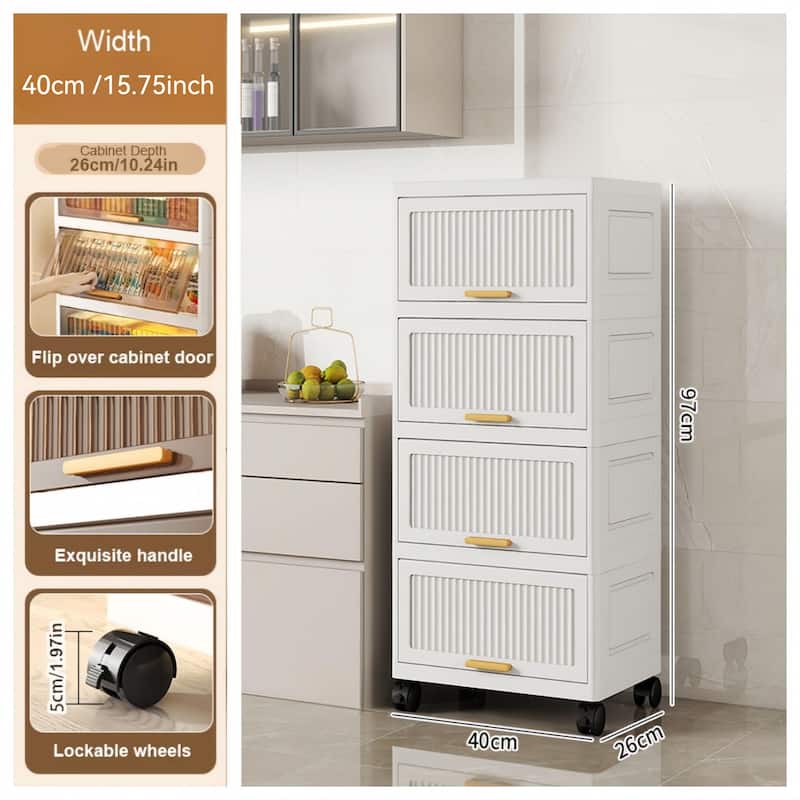 Kitchen Carts, Flip Open Storage Box With Wheels, Movable Storage Cabinet, Kitchen Shelf, Movable Storage Box-White