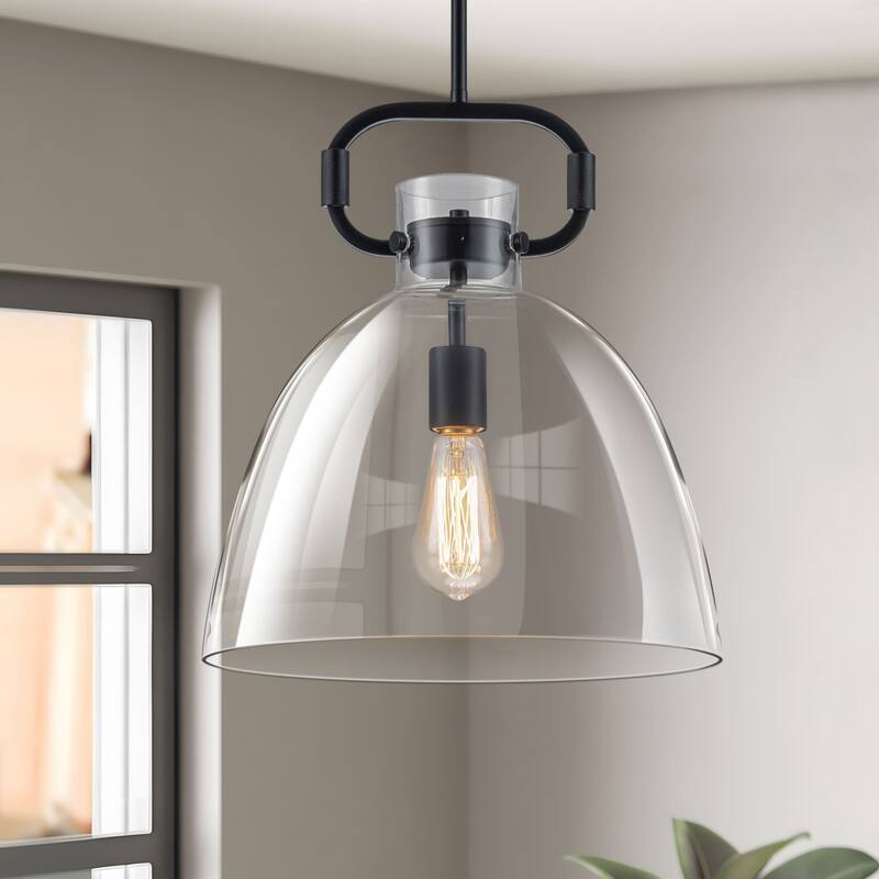 Starskys 1-Light Large Pendant Light with Bowl-Shaped Clear Glass Shade