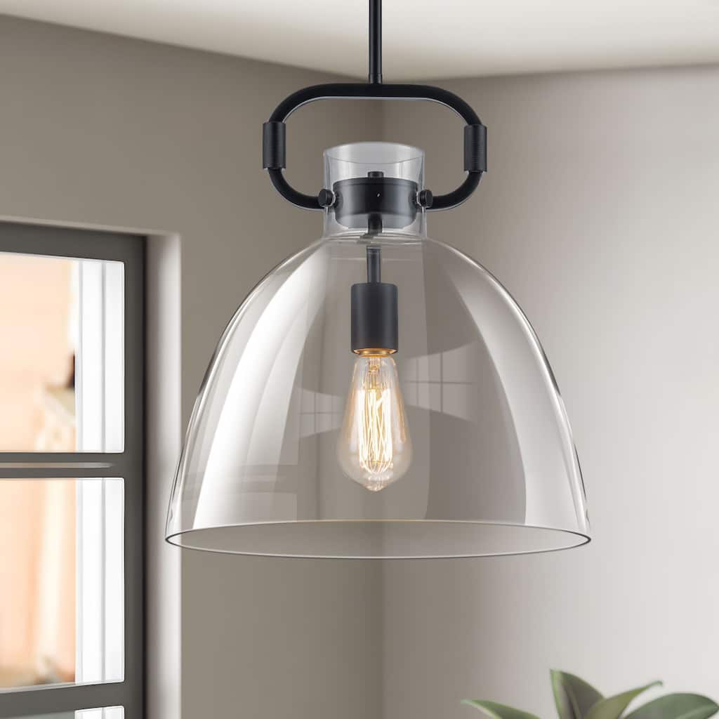 Starskys 1-Light Large Pendant Light with Bowl-Shaped Clear Glass Shade