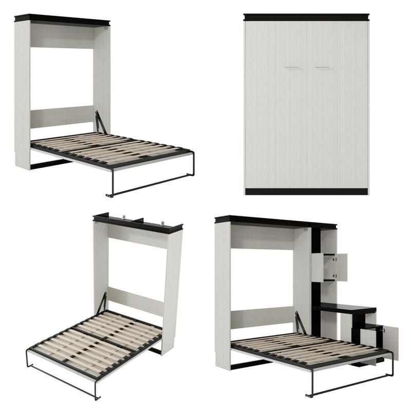 Full Size Wood Murphy Bed with Desk,Storage Shelves and Cabinets