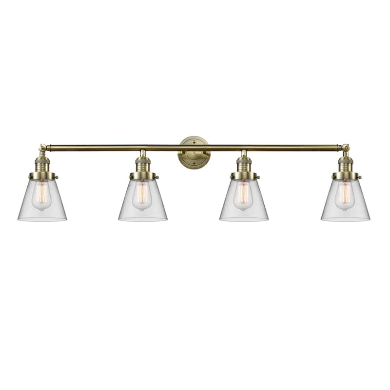 Innovations Lighting 215-10-42 Cone Vanity Cone 4 Light 42" Wide - Antique Brass / Clear