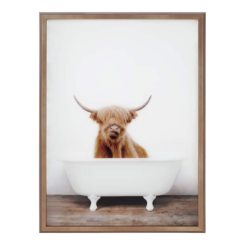 Kate and Laurel Blake Cow in Tub Framed Printed Glass by Amy Peterson