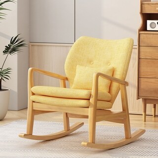Yellow Linen Cushioned Rocking Chair with Solid Wood Frame - Bed Bath ...