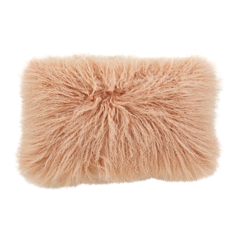 Poly-filled Mongolian Lamb Throw Pillow - 12"x20" - Peach