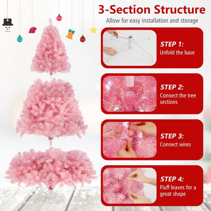 Gymax 7.5 FT Pre-Lit Tinsel Christmas Tree Artificial Xmas Tree w/