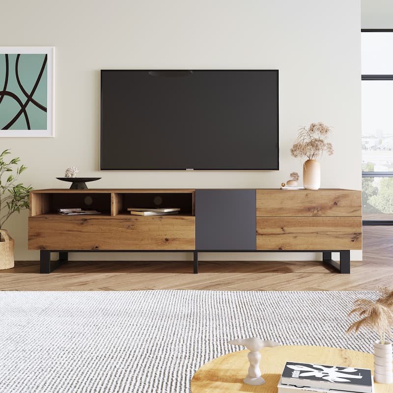 TV Stand for 80" TV with Double Storage Space, Media Console Table, Entertainment Center with Drop Down Door