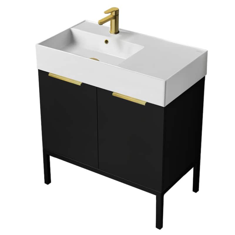 Nameeks Derin-3217-C-L Derin 32" Free Standing Single Basin Vanity Set - Matte Black / Matte Gold - Anthracite Finish