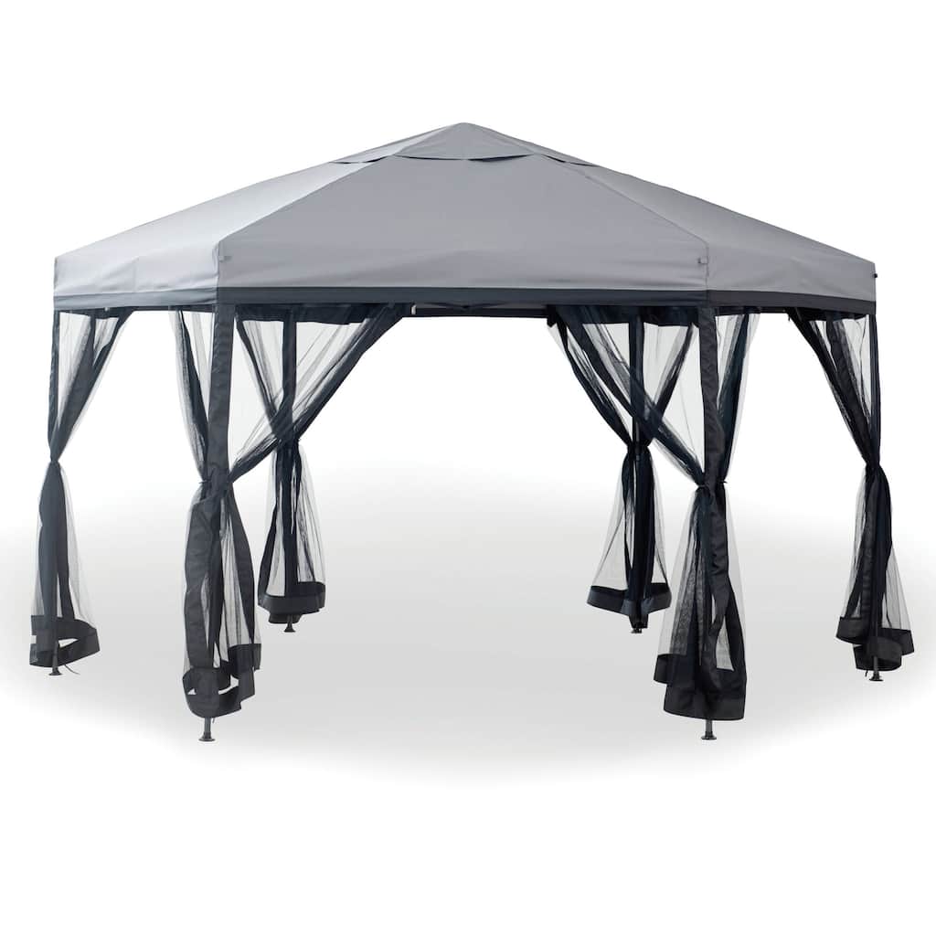 Furniture of America Tam 11x11 Outdoor Garden 2-tier Steel Gazebo with Soft Top Canopy and Mosquito Netting