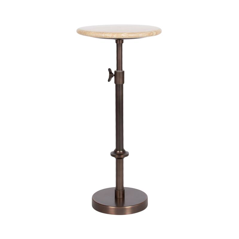 Kate and Laurel Engles Adjustable Marble Table and Plant Stand - 10x10x30 - Travertine and Bronze
