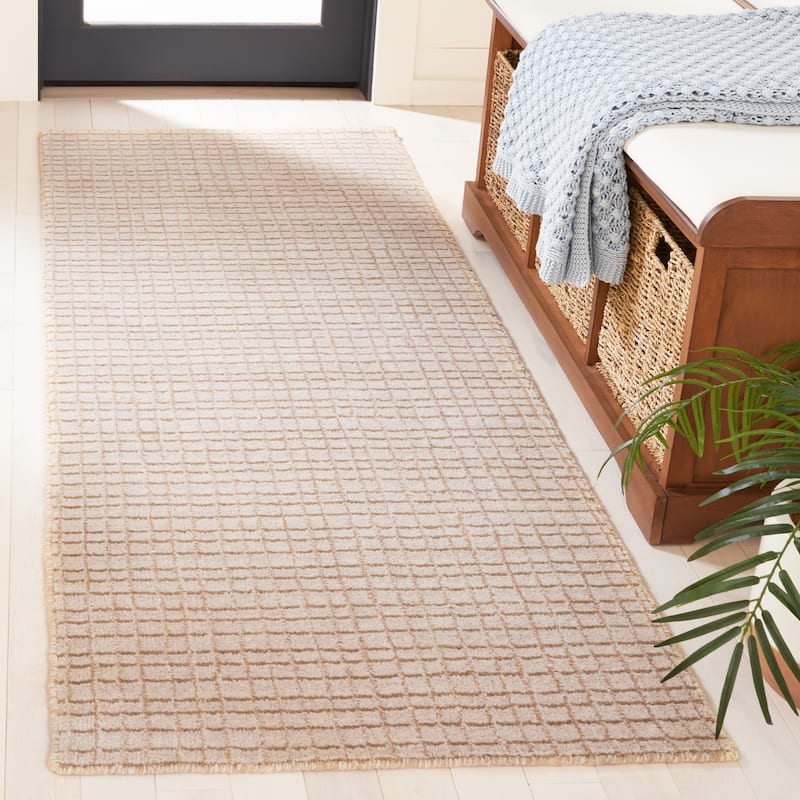 SAFAVIEH Handmade Himalaya Layered Faux Bois Modern Wool Rug - 2'6" x 11' Runner - Beige