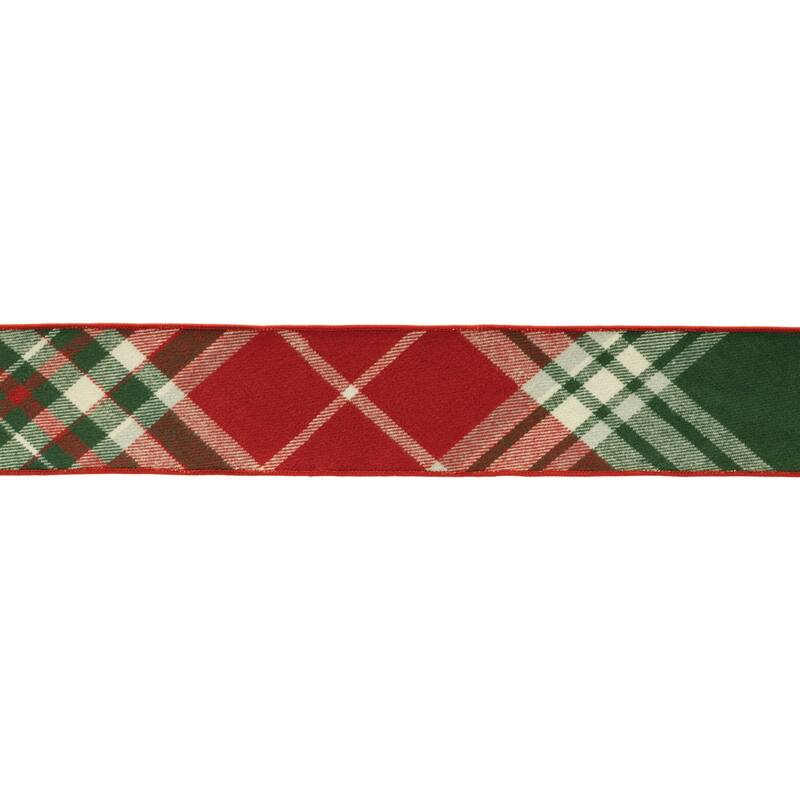 Red Green Plaid Wired Ribbon 4x5 Yards for Holiday Crafts - 180” x 4” x 0.25" - Red-Green