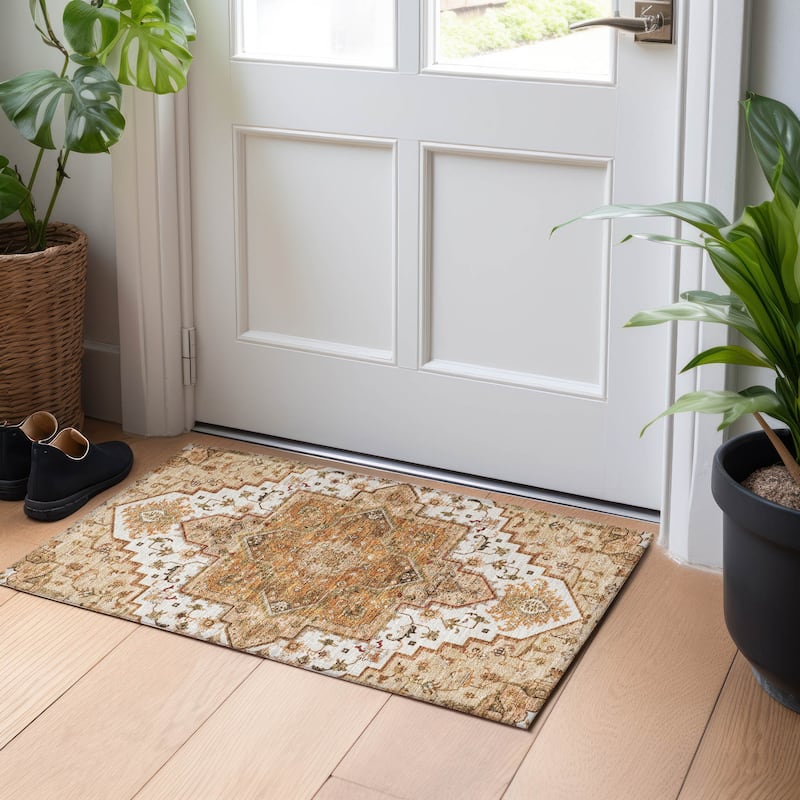 Machine Washable Indoor/ Outdoor Persian Traditional Chantille Rug - Terracotta - 1'8" x 2'6"