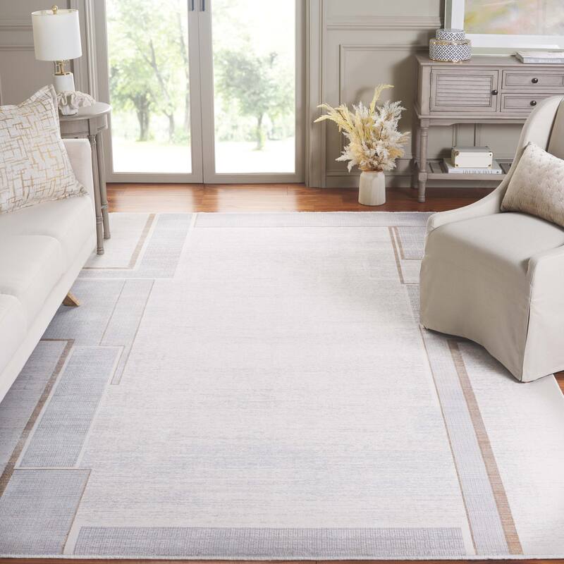 SAFAVIEH Signature Gergana Modern Viscose Rug - Ivory/Grey - 9' x 12'