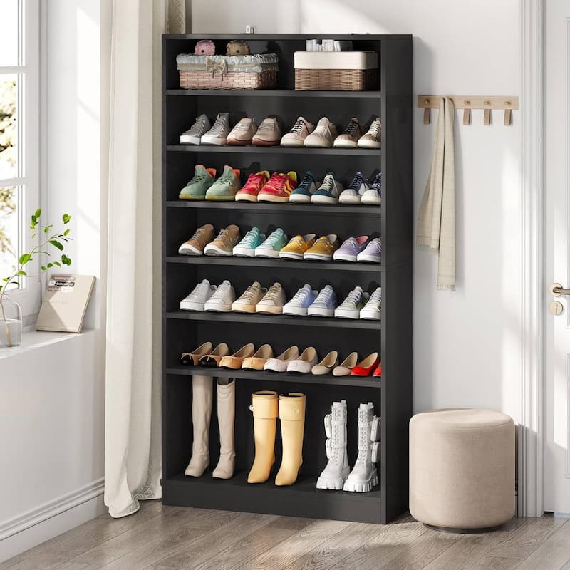 8-Shelf Shoe Rack Storage Cabinet Closet Shelving Unit in Black Wood Finish - 11.81"D x 31.50"W x 70.86"H
