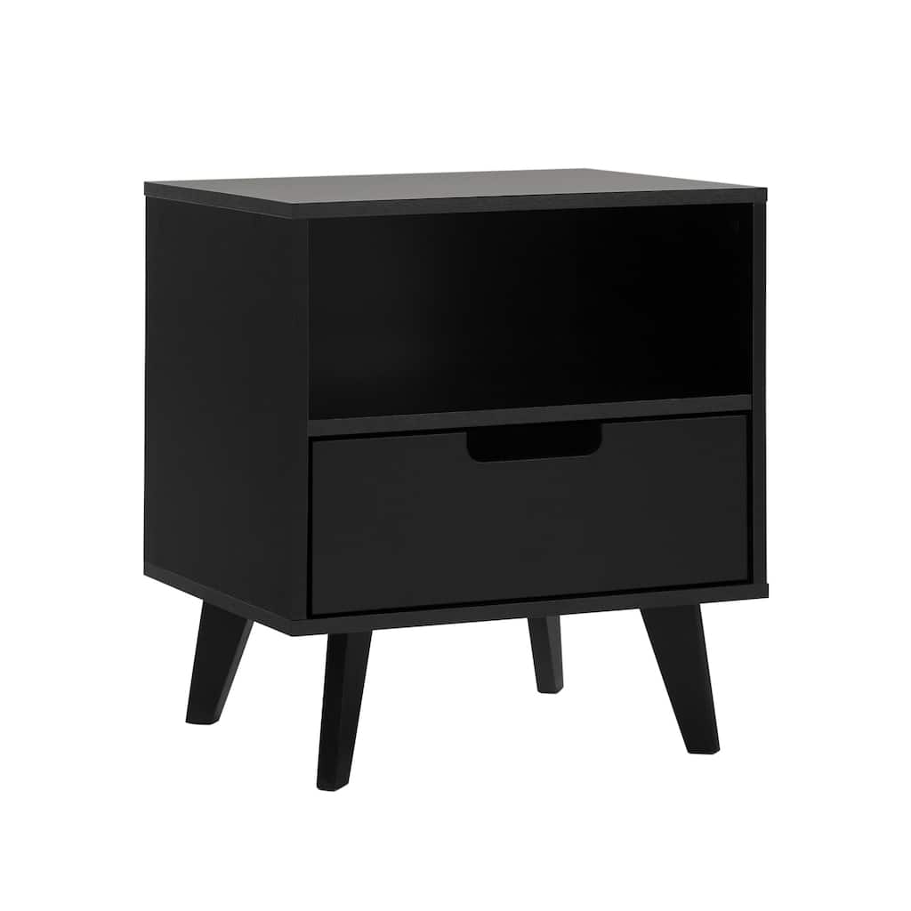 Sleek 1-Drawer Nightstand with Mid-Century Legs and Smooth Metal Glides