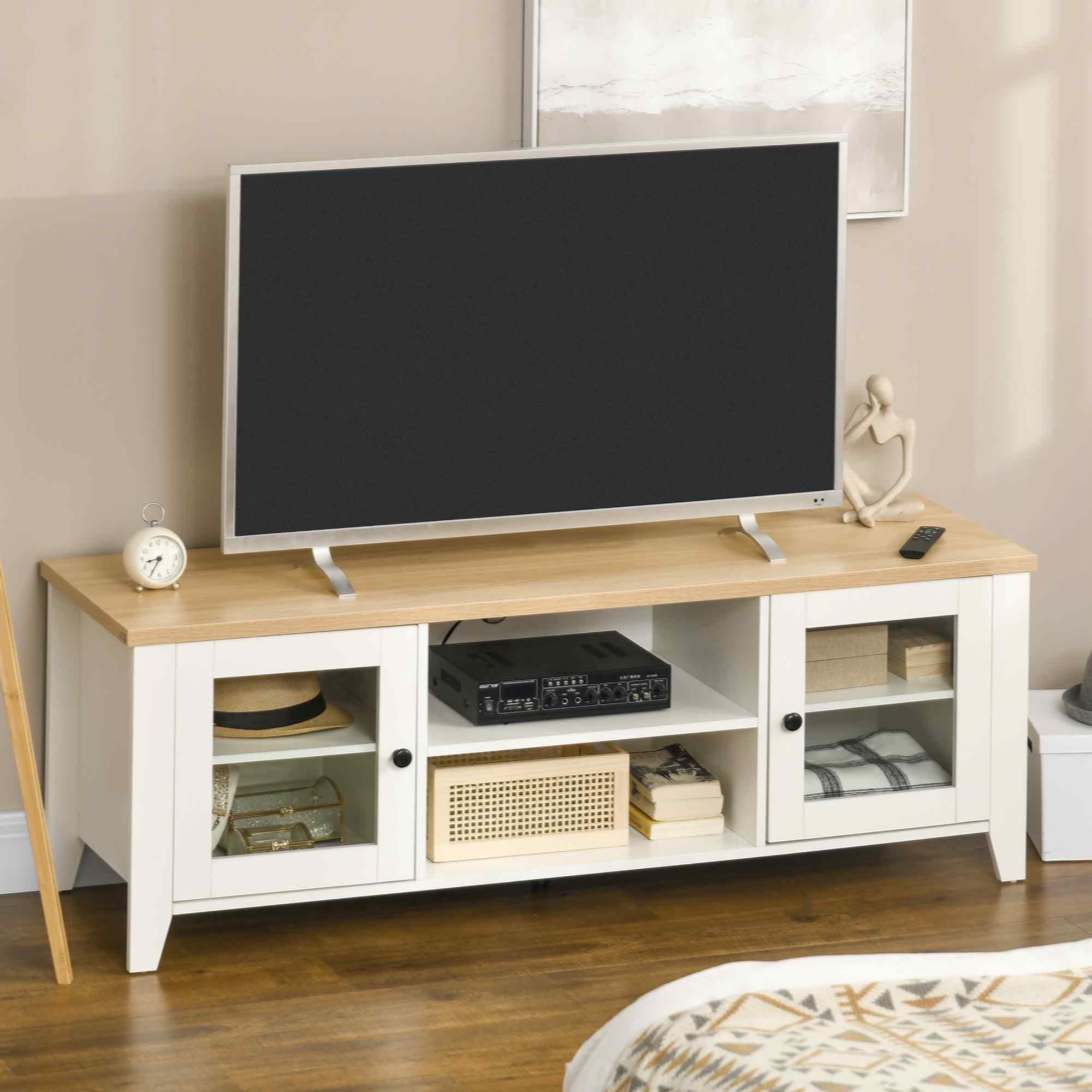 Modern TV Stand Entertainment Center with Shelves and Cabinets for Flatscreen TVs up to 60 for Bedroom Living Room White Bed Bath Beyond 40521495