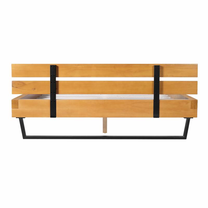 Pine Wood Bed Frame, Natural & Black Color