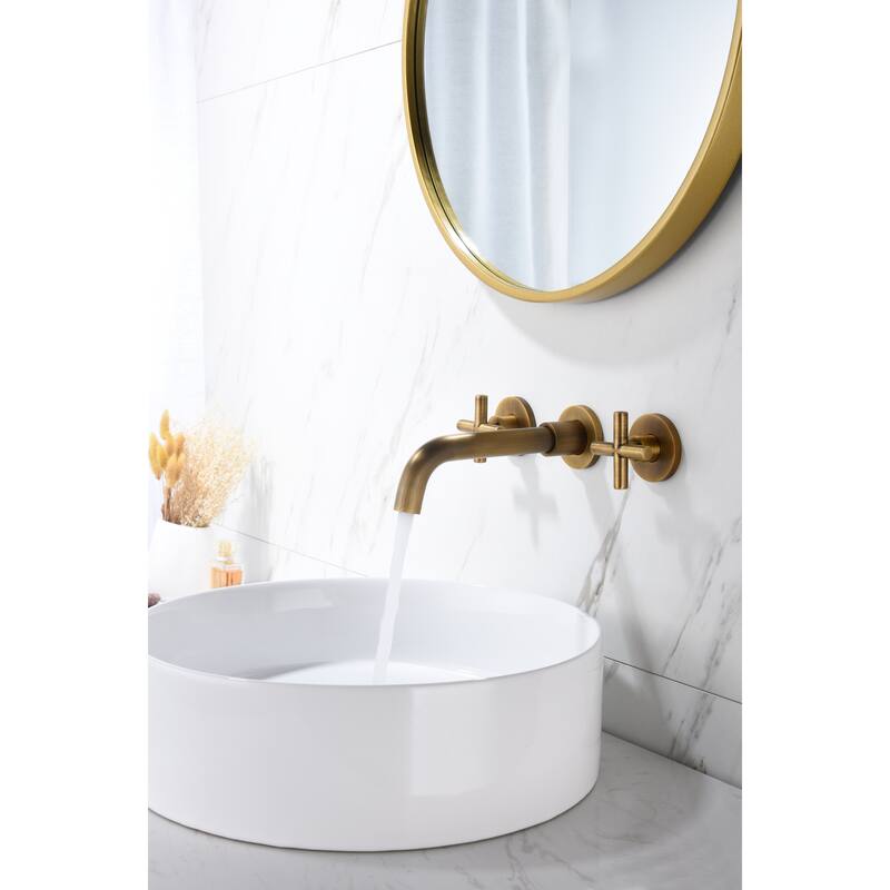 Modern Wall Mounted Bathroom Sink Faucet with Cross Design Handle, Rust and Corrosion Resistant, Anti Fingerprint