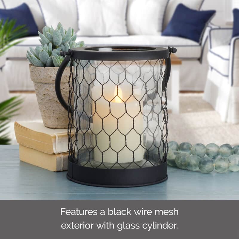 Elements Black Glass and Wire Lantern, 6X7 Inch