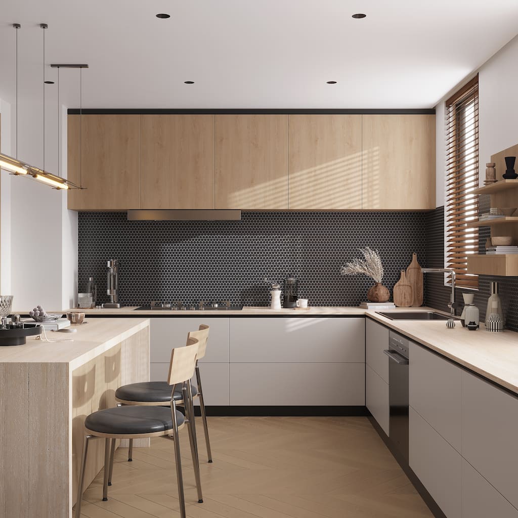 Apollo tile 10" x 12" Cirkel Hex Matte Black Porcelain Tile (8.36 sq ft/case) - 10 Pack