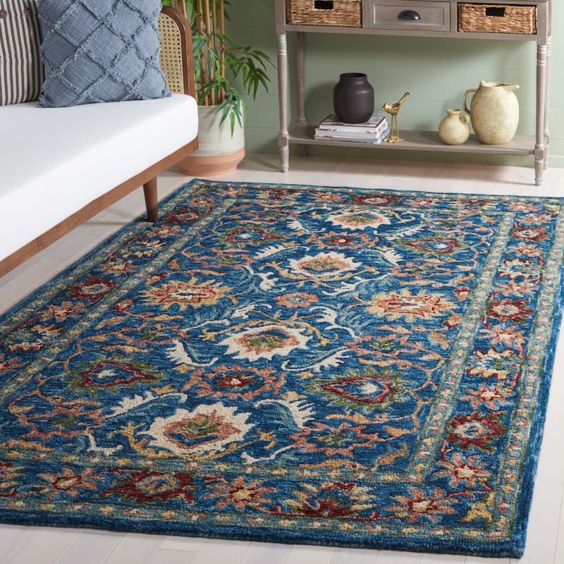 SAFAVIEH Handmade Blossom Geralda Contemporary Wool Rug - 6' Square - Blue/Green