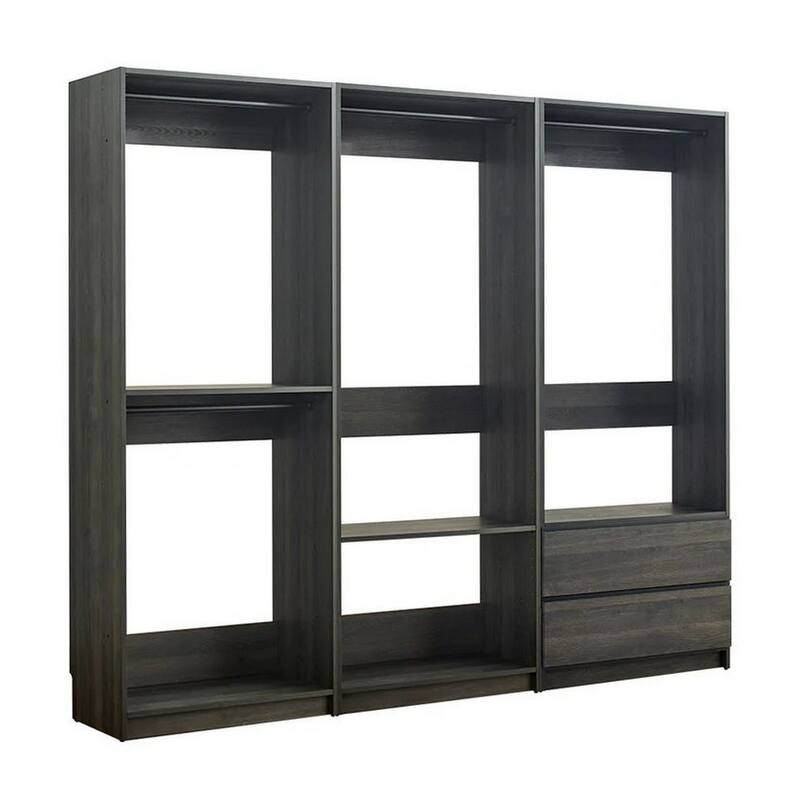 Dee Modular Closet System, 4 Clothing Racks, 2 Drawers, Dark Gray Wood