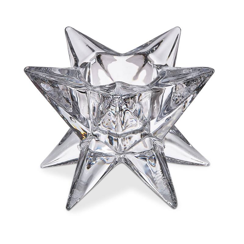 Ara Clear Glass Starburst Shape Reversible Tealight and Taper Candle Holder, 3.7L x 3.7W x 2.8H, Sold in Units of 1