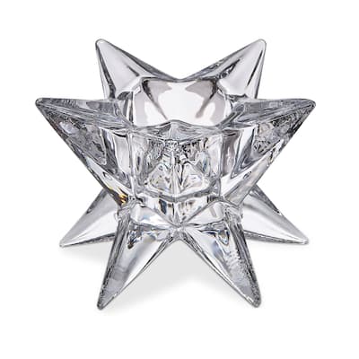 Ara Clear Glass Starburst Shape Reversible Tealight and Taper Candle Holder, 3.7L x 3.7W x 2.8H, Sold in Units of 1