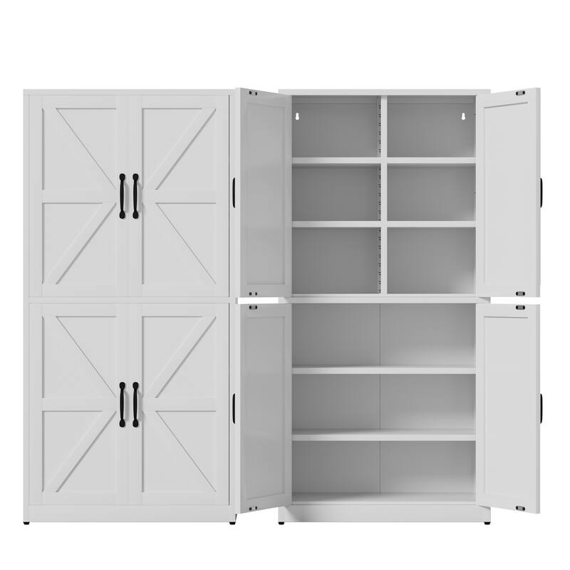 White Steel Kitchen Pantry Storage Cabinet with Adjustable shelves, heavy-duty country cabinet for kitchens, bathrooms