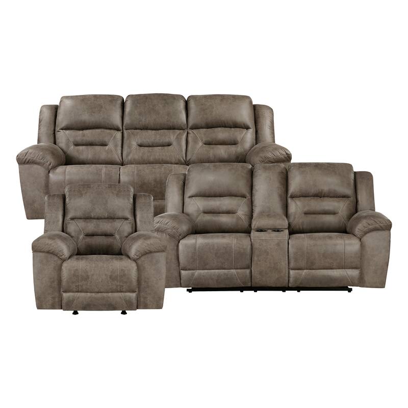 Alonzo 3-Piece Manual Reclining Living Room Sofa Set - Brown