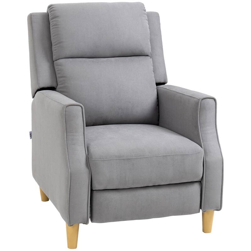 HOMCOM Fabric Recliner Chair, Modern Push Back Reclining Chair, Overstuffed Seating with Footrest, Solid Wood Legs, Gray