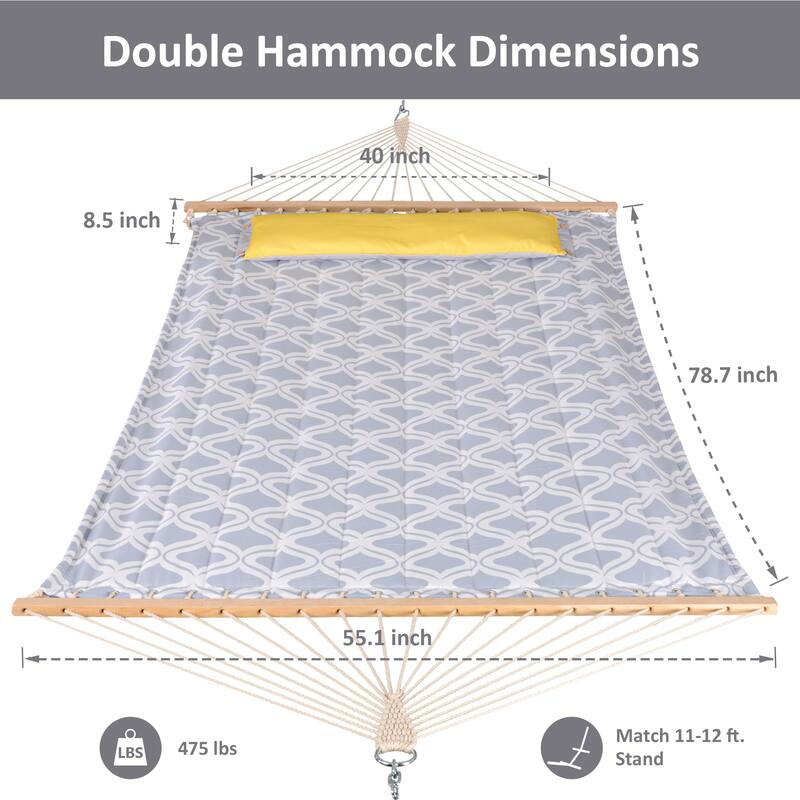 78'' Quilted 2 Person Hammock Beach Swing with Spreader Bars&Pillow - 55.1*122*1
