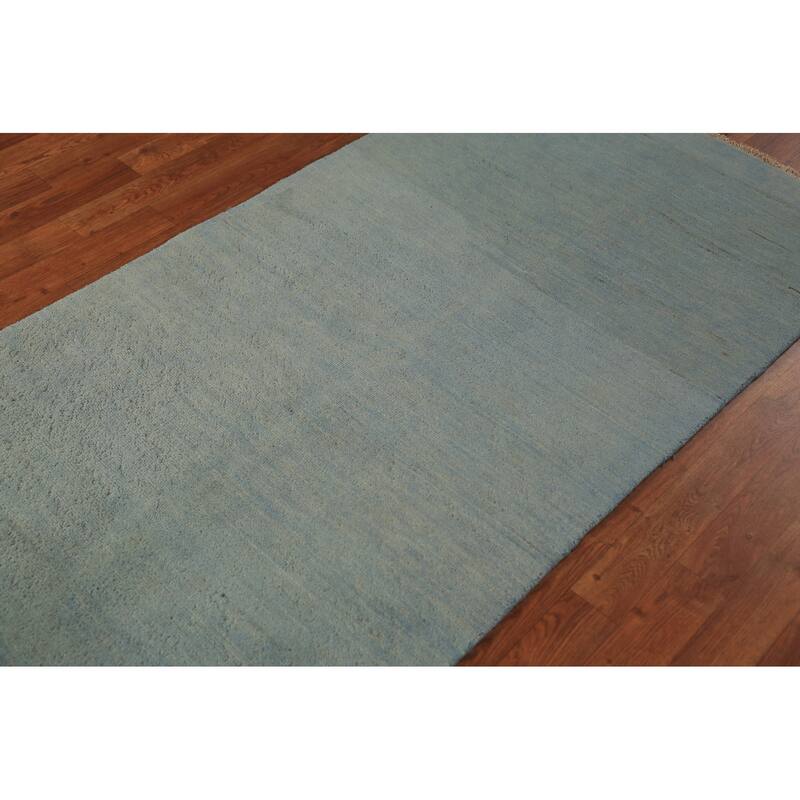 Light Blue Gabbeh Oriental Runner Rug Handmade Wool Carpet - 3'3" x 6'6"