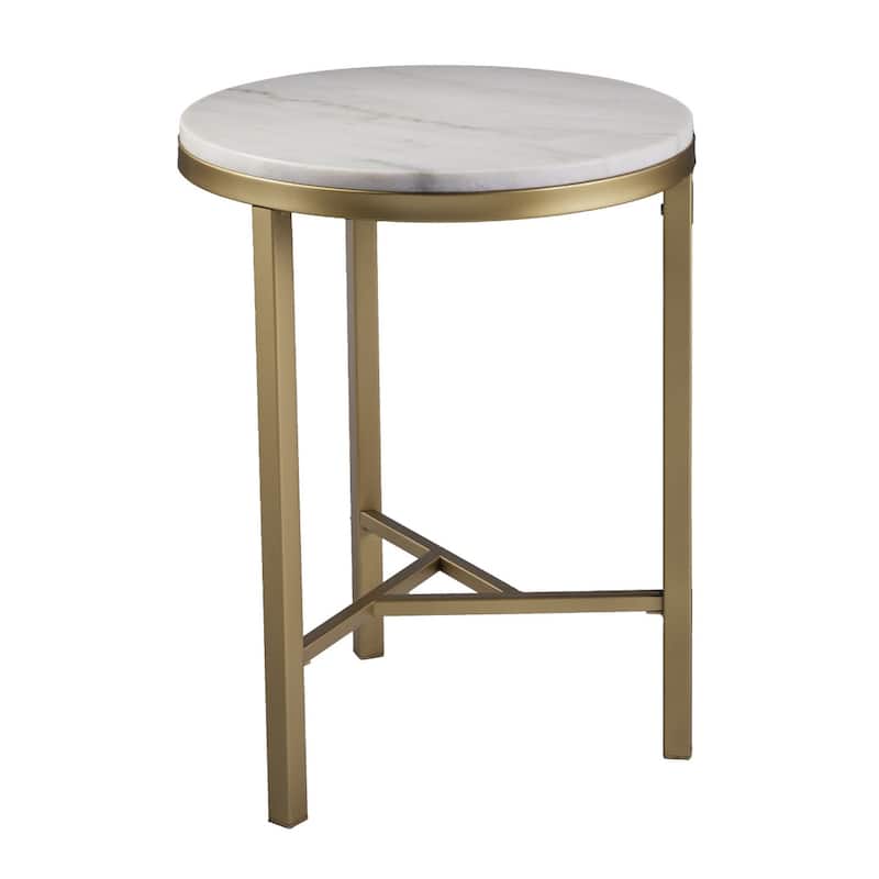 24" Champagne Marble Look Iron Round End Table for Living Room - 18" x 18" x 24" - Champagne 