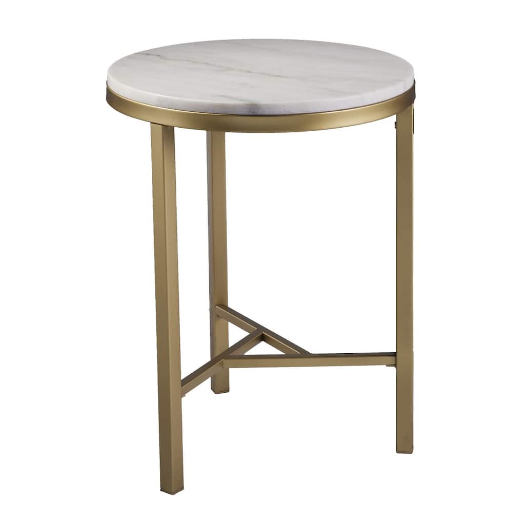 24" Champagne Marble Look Iron Round End Table for Living Room - 18" x 18" x 24"