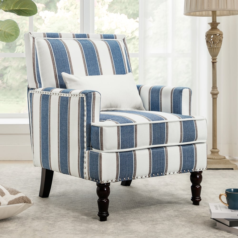 Modern Fabric Accent Chair with Upholstered Armrest Wooden Legs and Pillow for Living Room