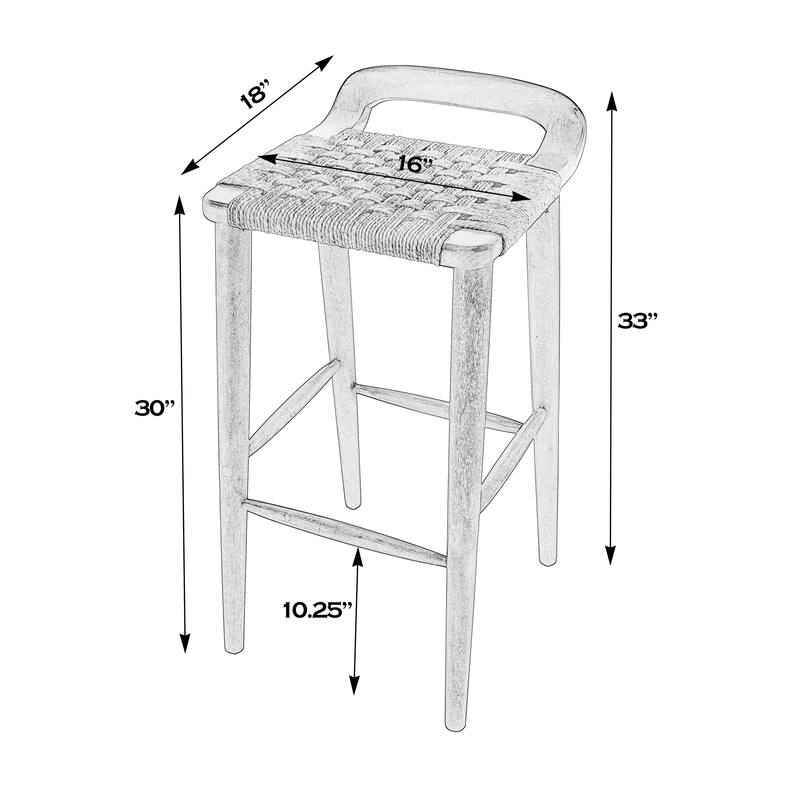 Luna 30 in. Seat Height Wood and Jute Woven Low Back Counter Stool
