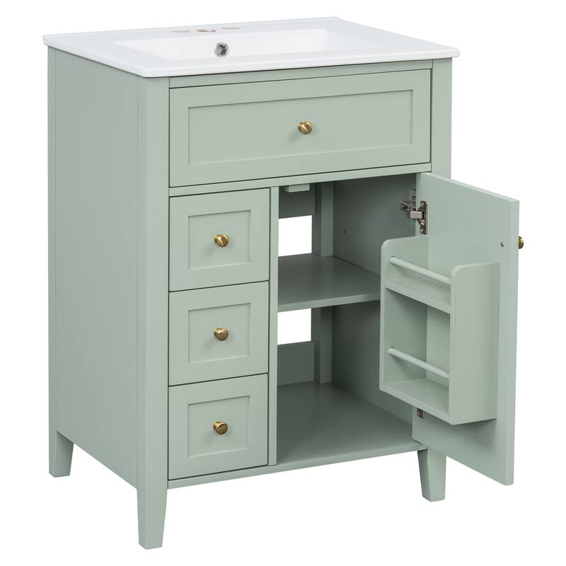 Roomfitters 24" Bathroom Vanity with Sink, Solid Wood Legs, 4 Drawers & Cabinet with Adjustable Shelf
