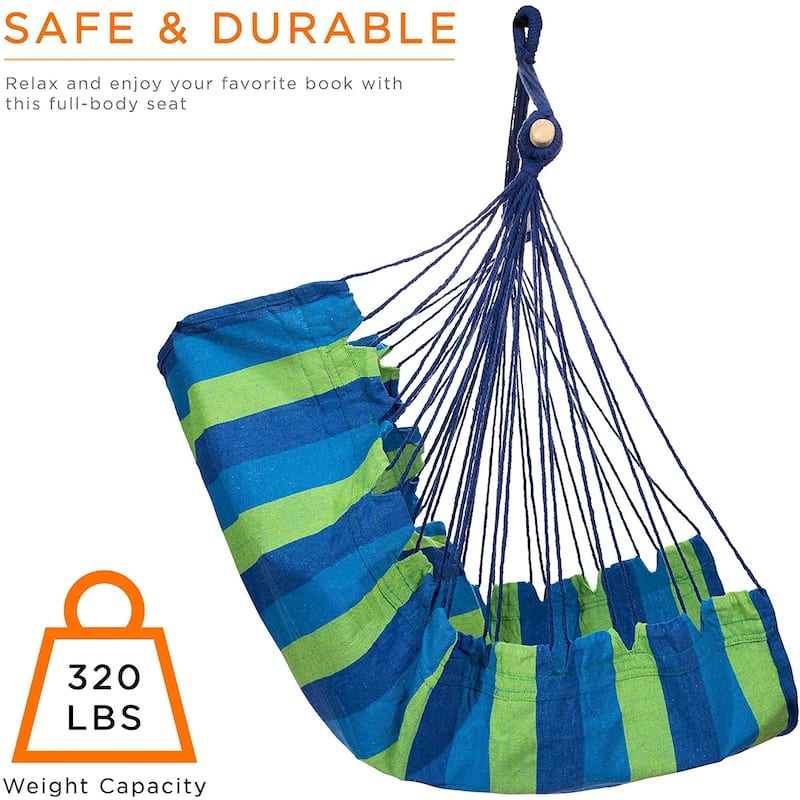Hammock Chair, Blue and Green - 40.00 x 50.00 x 6.25 in