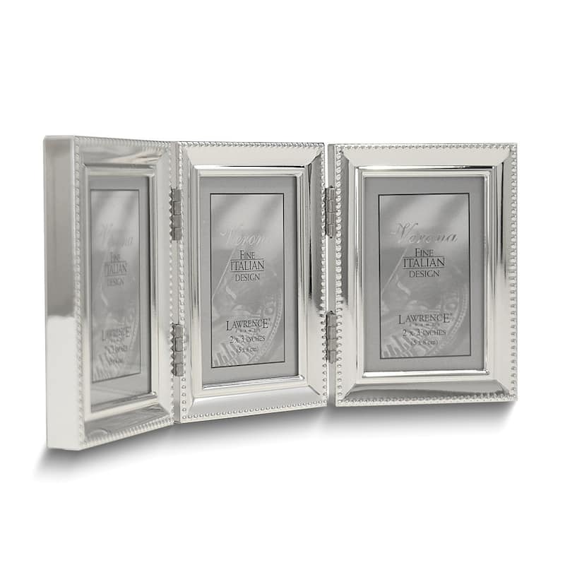 Curata Silver-Tone Portrait Hinged Polished Beaded 2x3 Triple Photo Frame