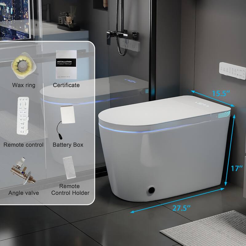 Smart Toilet with Auto Open Lid, Heated Seat & Bidet, One Piece Intelligent Toilet with Remote Control