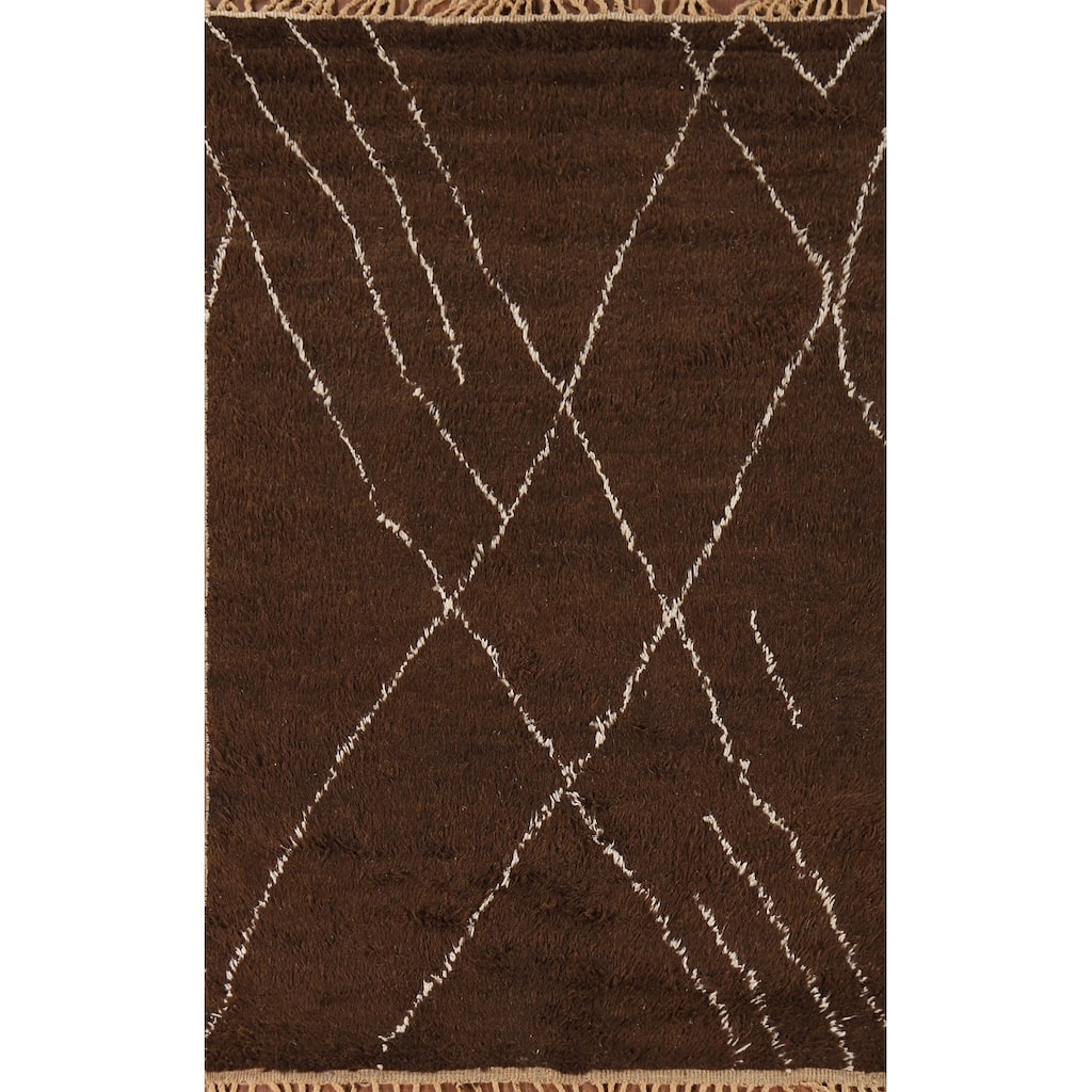 Hand Knotted Oriental 100% Wool Carpet Modern Geometric Brown Moroccan Area Rug - 8' 6'' X 5' 0''
