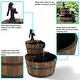 preview thumbnail 3 of 5, Wooden Barrel w/ Hand Pump Outdoor Water Fountain Rustic Feature - 23"