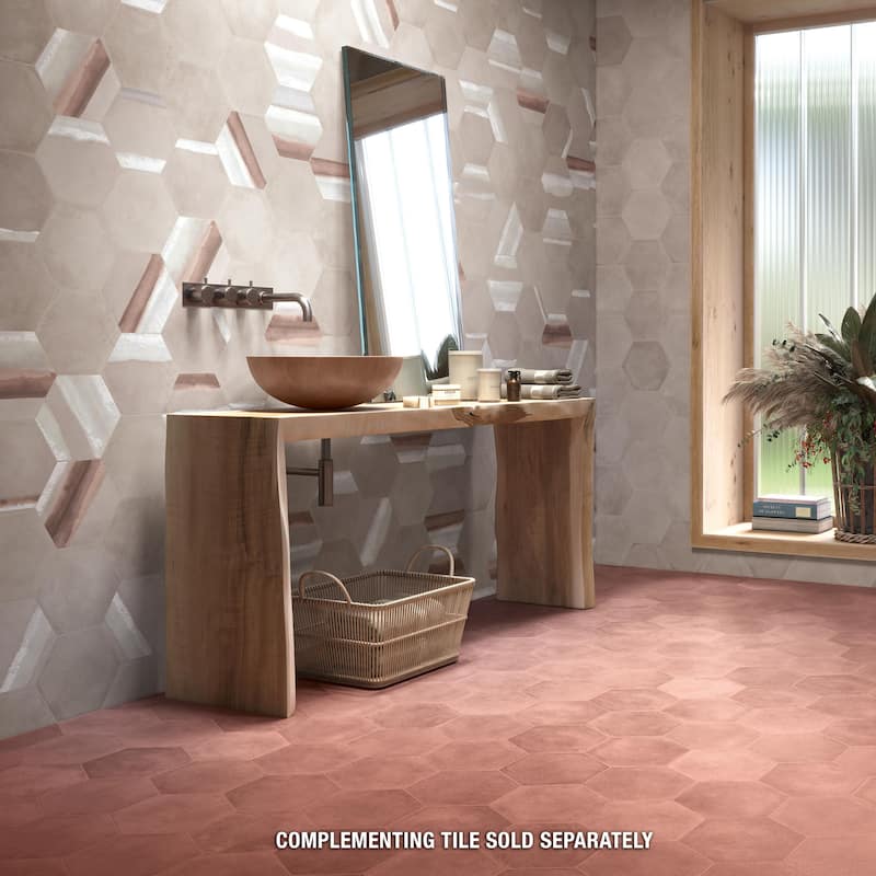 Merola Tile Matter Hex Canvas Taupe Red 7-7/8" x 9" Porcelain Floor and Wall Tile - Case (10 Tiles)