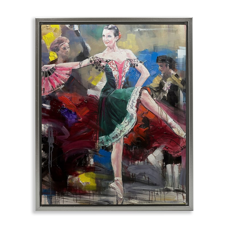 Stupell Classic Ballerina on Stage Framed Floater Canvas Wall Art Design By Lucille Lee - 17 x 21 - Grey